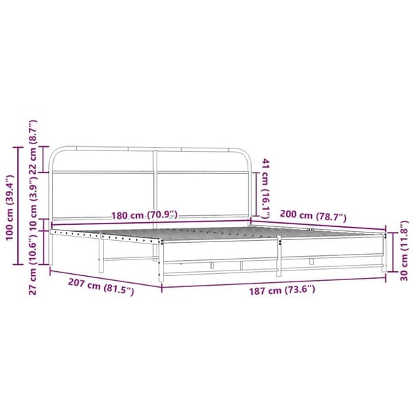 vidaXL Sengeramme i metall uten madrass sonoma eik 180x200 cm