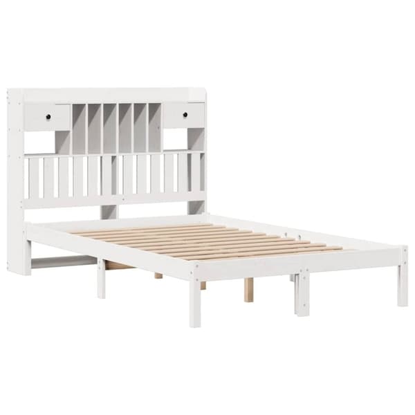 vidaXL Seng med bokhylle uten madrass hvit 135x190 cm heltre furu