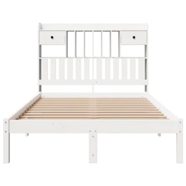 vidaXL Seng med bokhylle uten madrass hvit 135x190 cm heltre furu