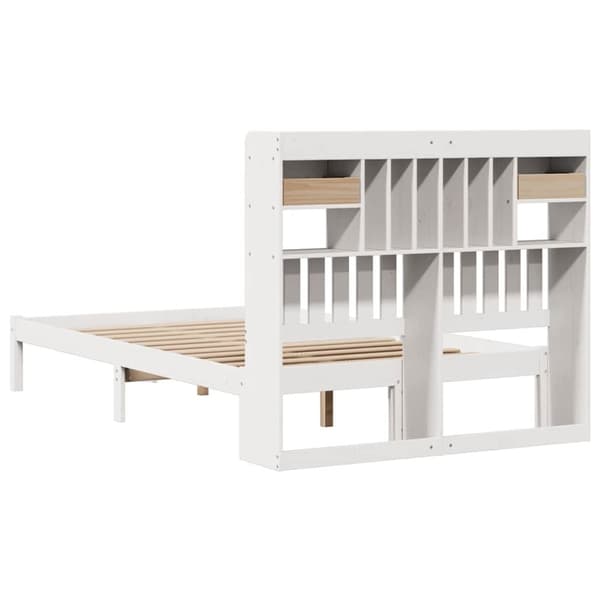 vidaXL Seng med bokhylle uten madrass hvit 135x190 cm heltre furu