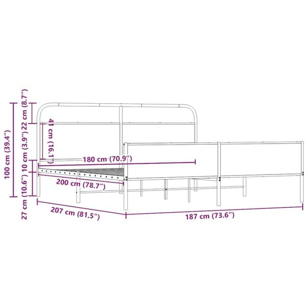 vidaXL Metallinen sängynrunko ilman patjaa Sonoma-tammi 180x200 cm