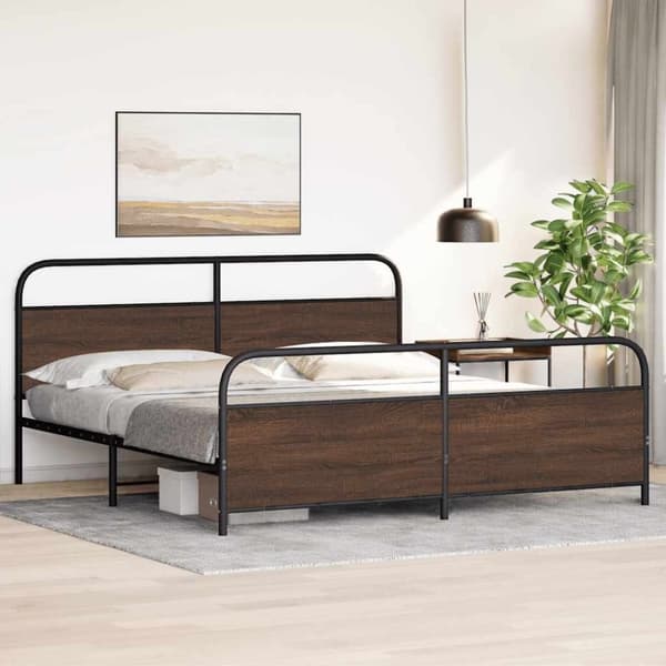 vidaXL Sengeramme i metall uten madrass brun eik 193x203 cm