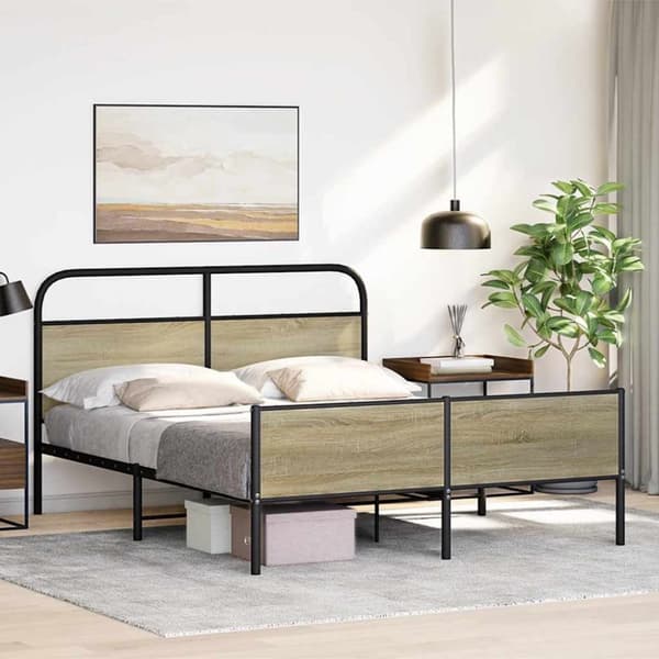 vidaXL sengeramme uden madras 150x200 cm metal sonoma-eg