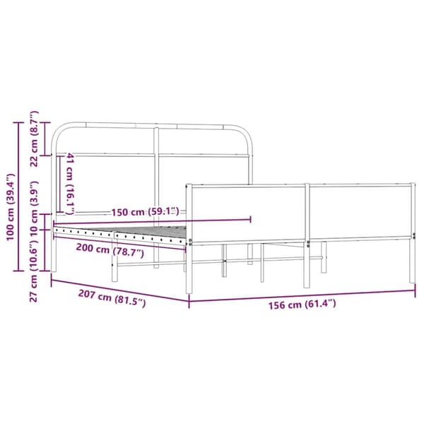 vidaXL sengeramme uden madras 150x200 cm metal sonoma-eg