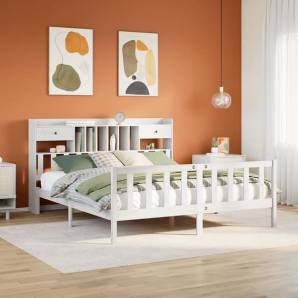 vidaXL seng med reol uden madras 200x200 cm massivt fyrretræ hvid