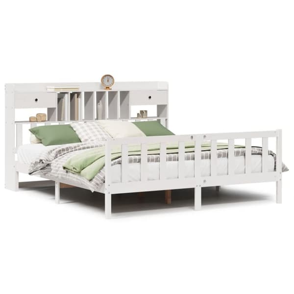 vidaXL Seng med bokhylle uten madrass hvit 200x200 cm heltre furu