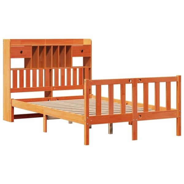 vidaXL Seng med bokhylle uten madrass voksbrun 120x190 cm heltre furu