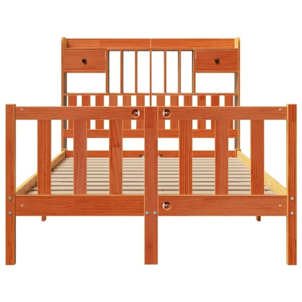 vidaXL Seng med bokhylle uten madrass voksbrun 120x190 cm heltre furu