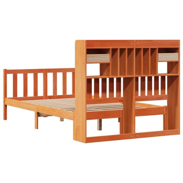 vidaXL Seng med bokhylle uten madrass voksbrun 120x190 cm heltre furu