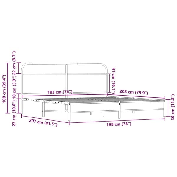 vidaXL sengeramme uden madras 193x203 cm metal sonoma-eg