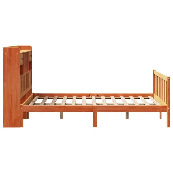 vidaXL Seng med bokhylle uten madrass voksbrun 135x190 cm heltre furu