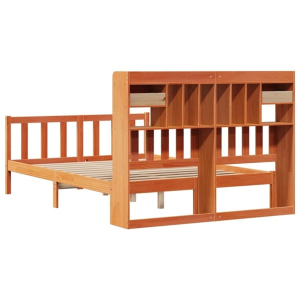 vidaXL Seng med bokhylle uten madrass voksbrun 140x190 cm heltre furu