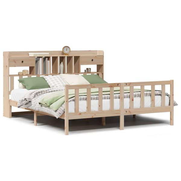 vidaXL Seng med bokhylle uten madrass 200x200 cm heltre furu