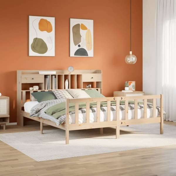 vidaXL Seng med bokhylle uten madrass 200x200 cm heltre furu