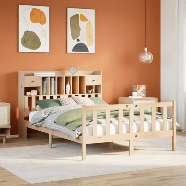 vidaXL Sänky kirjahyllyllä ilman patjaa 150x200 cm täysi mänty