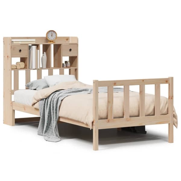 vidaXL Seng med bokhylle uten madrass 75x190 cm heltre furu
