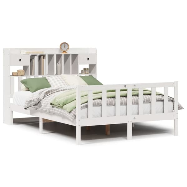 vidaXL Seng med bokhylle uten madrass hvit 140x190 cm heltre furu
