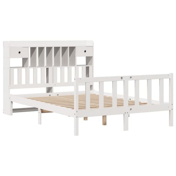 vidaXL Seng med bokhylle uten madrass hvit 140x190 cm heltre furu