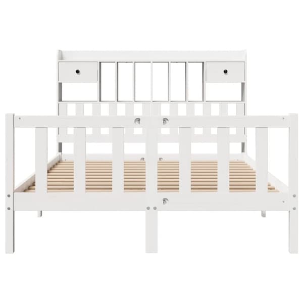 vidaXL Seng med bokhylle uten madrass hvit 140x190 cm heltre furu