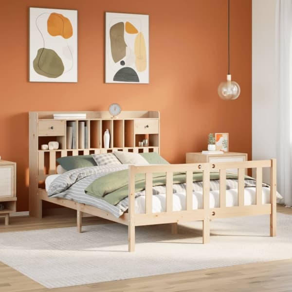 vidaXL Sänky kirjahyllyllä ilman patjaa 140x190 cm täysi mänty