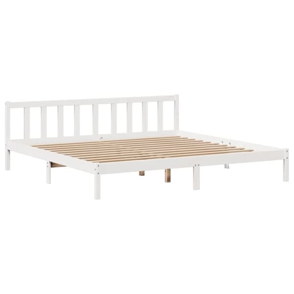 vidaXL Sänky kirjahyllyllä ei patjaa valkoinen 200x200 cm täysi mänty