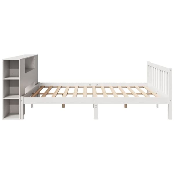 vidaXL Sänky kirjahyllyllä ei patjaa valkoinen 200x200 cm täysi mänty