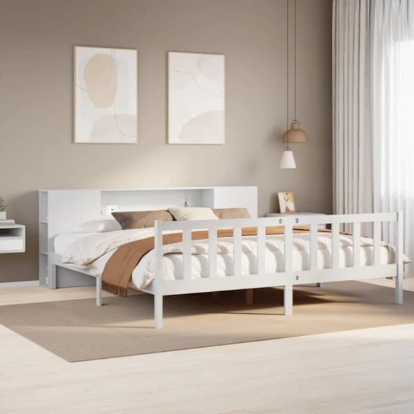 vidaXL Sänky kirjahyllyllä ei patjaa valkoinen 200x200 cm täysi mänty