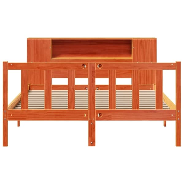 vidaXL Seng med bokhylle uten madrass voksbrun 120x190 cm heltre furu