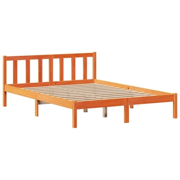 vidaXL Seng med bokhylle uten madrass voksbrun 120x190 cm heltre furu