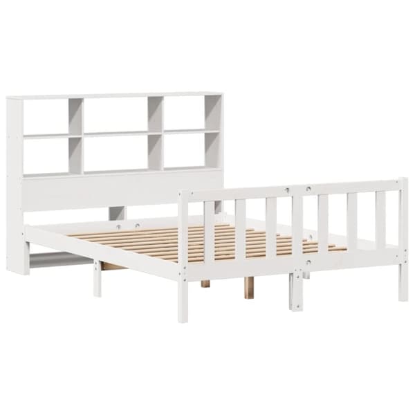 vidaXL Seng med bokhylle uten madrass hvit 160x200 cm heltre furu