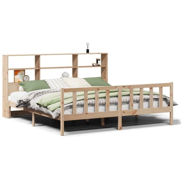 vidaXL Seng med bokhylle uten madrass 200x200 cm heltre furu