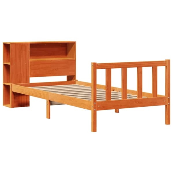 vidaXL Seng med bokhylle uten madrass voksbrun 90x190 cm heltre furu