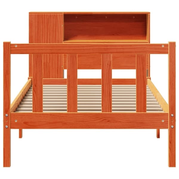 vidaXL Seng med bokhylle uten madrass voksbrun 90x190 cm heltre furu