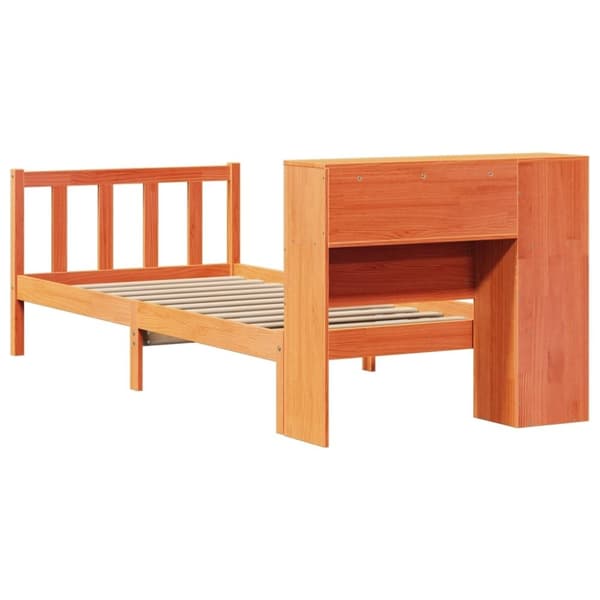 vidaXL Seng med bokhylle uten madrass voksbrun 90x190 cm heltre furu