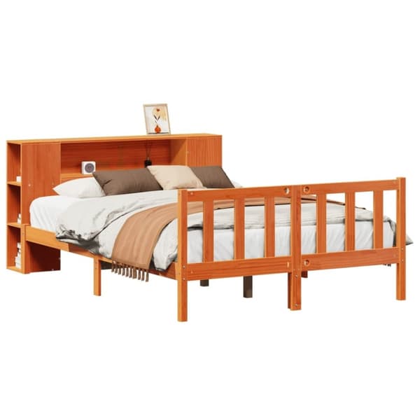vidaXL Seng med bokhylle uten madrass voksbrun 120x200 cm heltre furu