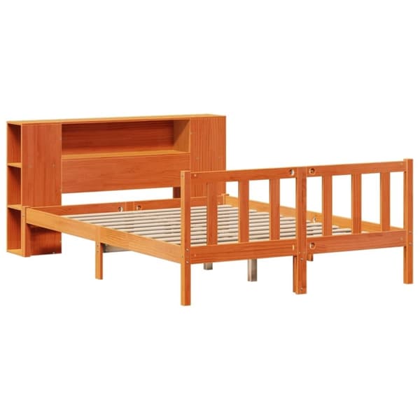 vidaXL Seng med bokhylle uten madrass voksbrun 120x200 cm heltre furu