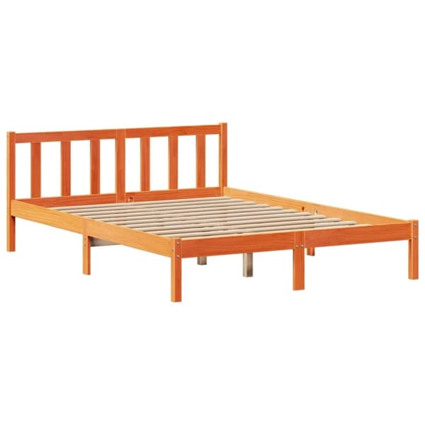 vidaXL Seng med bokhylle uten madrass voksbrun 120x200 cm heltre furu