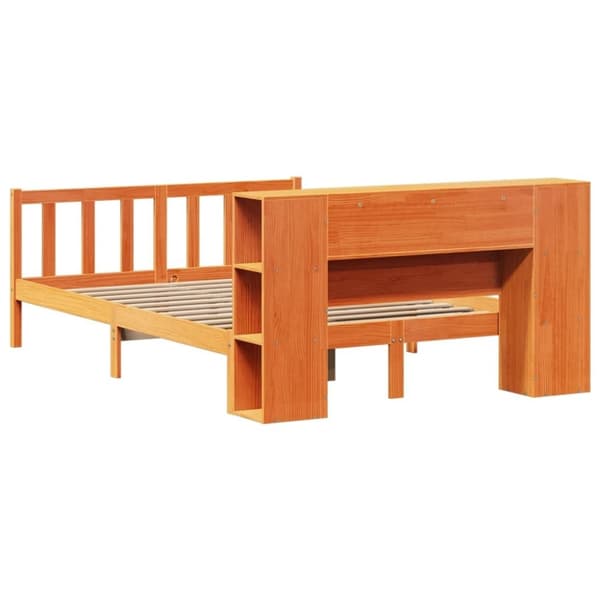 vidaXL Seng med bokhylle uten madrass voksbrun 120x200 cm heltre furu
