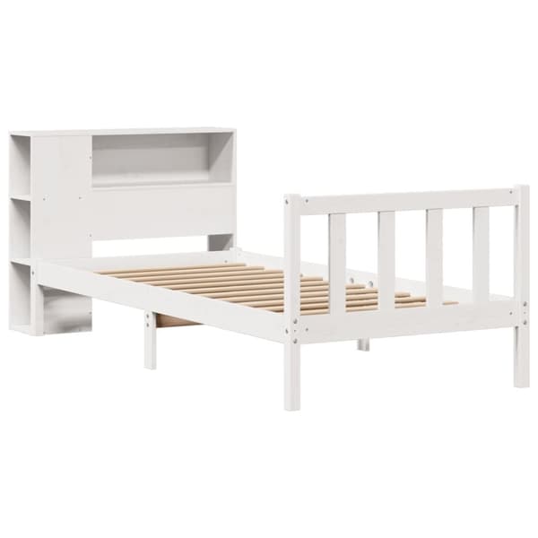 vidaXL Seng med bokhylle uten madrass hvit 100x200 cm heltre furu