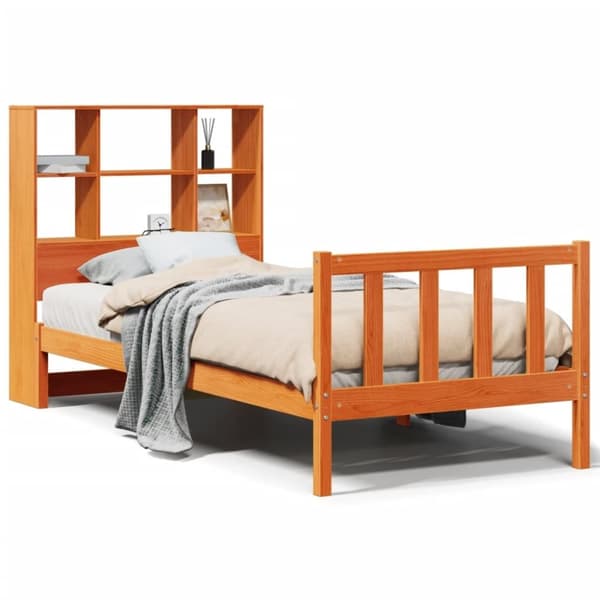 vidaXL seng med reol uden madras 90x190 cm massivt fyrretræ gyldenbrun