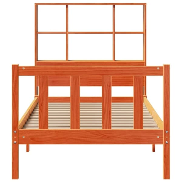 vidaXL Seng med bokhylle uten madrass voksbrun 75x190 cm heltre furu