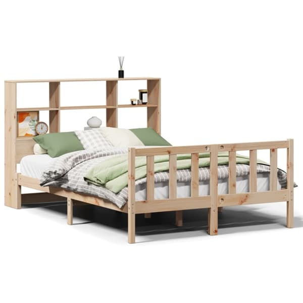 vidaXL Seng med bokhylle uten madrass 140x200 cm heltre furu