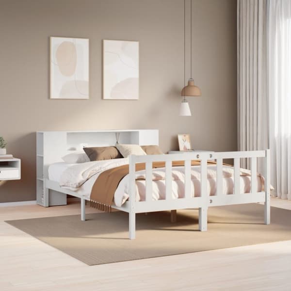 vidaXL Sänky kirjahyllyllä ei patjaa valkoinen 140x200 cm täysi mänty