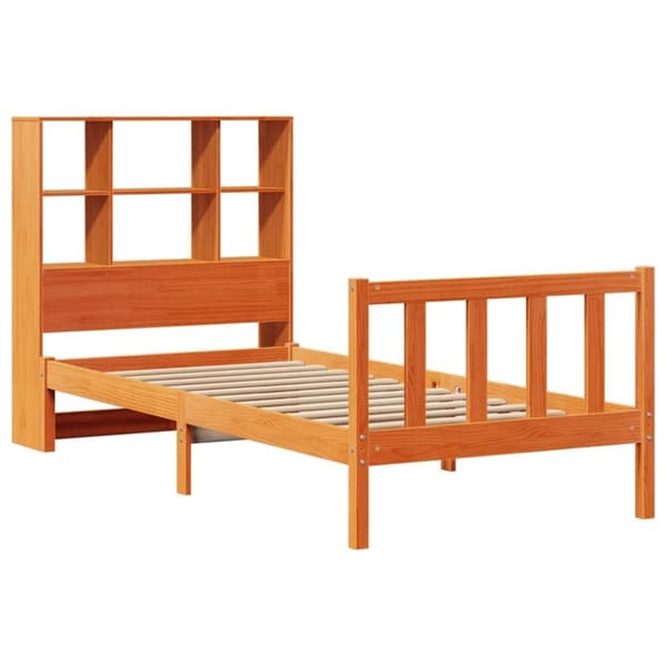 vidaXL seng med reol uden madras 75x190 cm massivt fyrretræ gyldenbrun