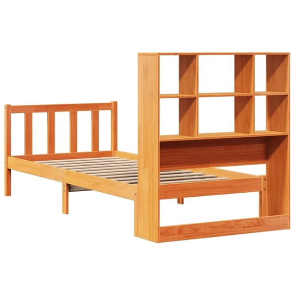 vidaXL seng med reol uden madras 75x190 cm massivt fyrretræ gyldenbrun