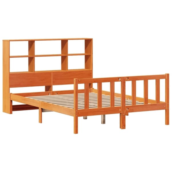 vidaXL Seng med bokhylle uten madrass voksbrun 120x190 cm heltre furu