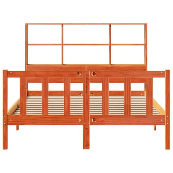 vidaXL Seng med bokhylle uten madrass voksbrun 120x190 cm heltre furu