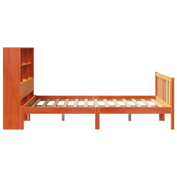 vidaXL Seng med bokhylle uten madrass voksbrun 120x190 cm heltre furu