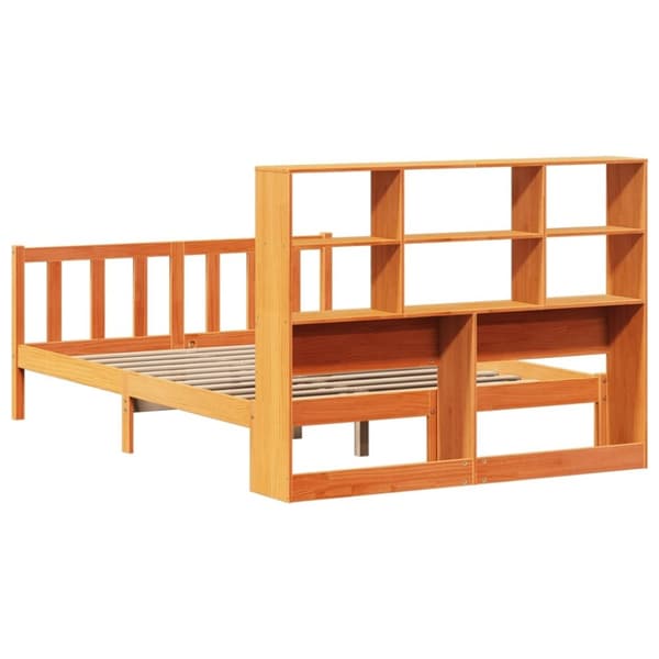 vidaXL Seng med bokhylle uten madrass voksbrun 120x190 cm heltre furu