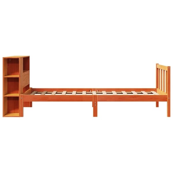 vidaXL Sänky/kirjahylly ilman patjaa vahanruskea 90x200 cm täysi mänty